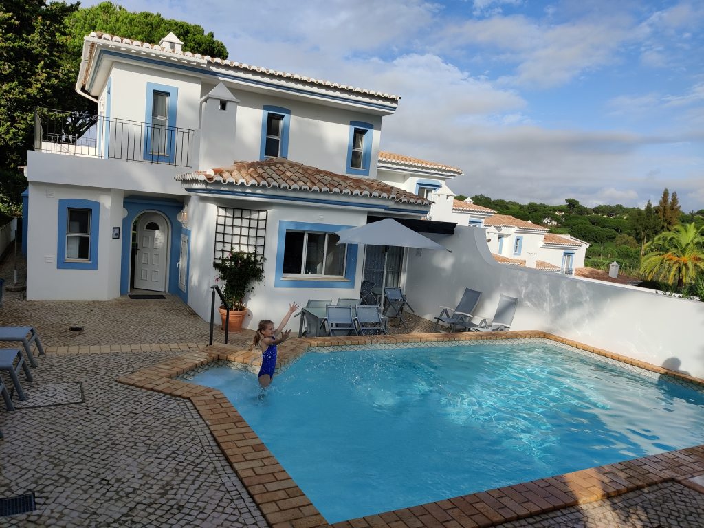 Villa number 61 in Four Seasons Fairways, Quinta Do Lago in Portugal. View is of the private swimming pool and rear of the villa.